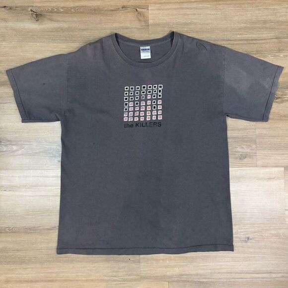The Killers Large Band Tee Pixel Square Logo Gray Indie Punk Distressed Y2K Rare - Picture 1 of 7